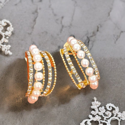 Korean Style Pearl Hoop CZ Dangle Earrings
