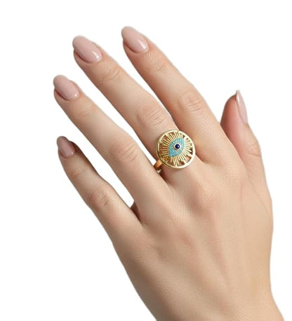 Flowra Gold Finish Evil Eye Adjustable Ring