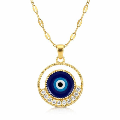 Gold Finish Blue Evil Eye Necklace – Anti-Tarnish