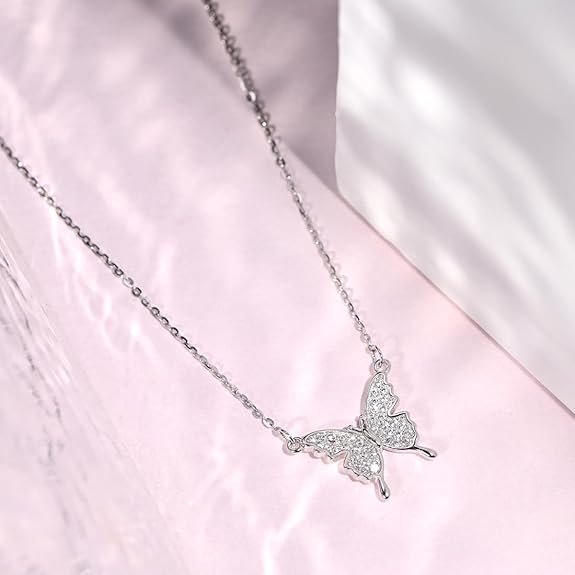 Delicate Butterfly Chain Necklace – Lightweight Silver Plated