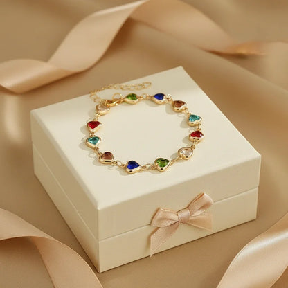 Flowra rainbow heart charm bracelet colorful crystal jewelry.