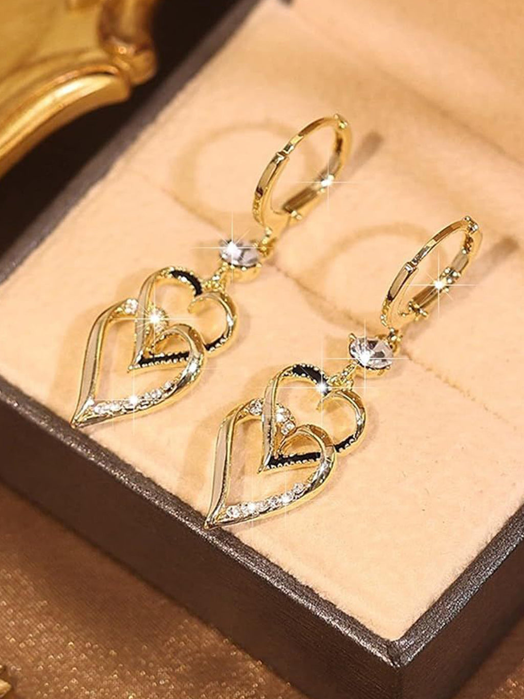 925 Sterling Silver Gold Heart Earrings