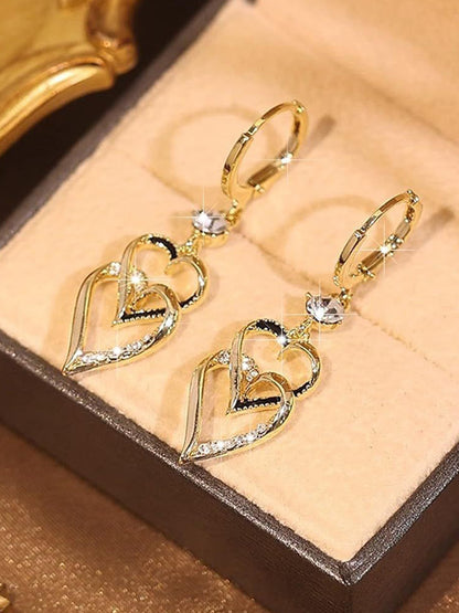 925 Sterling Silver Gold Heart Earrings
