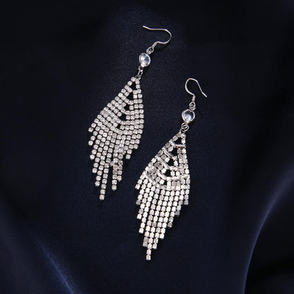 Elegant Long Tassel Drop Rhinestone Crystal Earrings