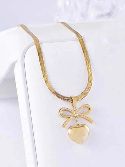 Gold Plated Bow Knot Heart Pendant Chain