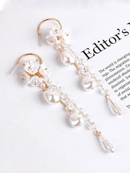Flowra Gold Tone Round Hoop Pearl Drop Earrings