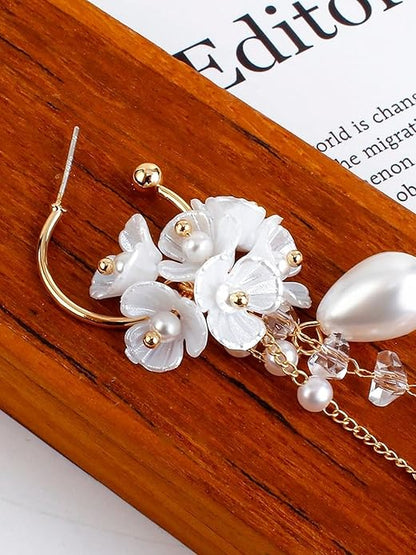 Flowra Gold Tone Round Hoop Pearl Drop Earrings