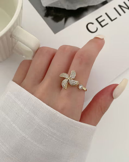 Women Gold Stone Windmill Adjustable Rotating Ring