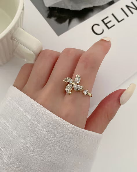 Women Gold Stone Windmill Adjustable Rotating Ring