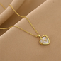Gold-Plated Heart Necklace Mother of Pearl Crystal Design