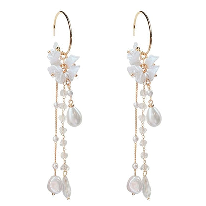 Flowra Gold Tone Round Hoop Pearl Drop Earrings