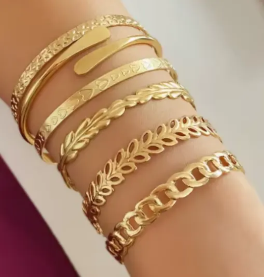 Flowra 6‑Piece Gold Bracelet Set Premium Fashion Jewelry