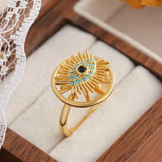 Flowra Gold Finish Evil Eye Adjustable Ring