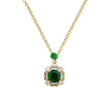 Green Emerald Crystal Necklace – 18K Gold Plated Steel