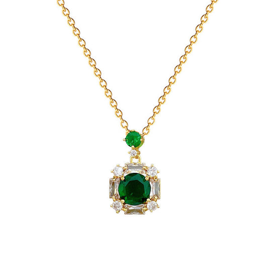 Green Emerald Crystal Necklace – 18K Gold Plated Steel