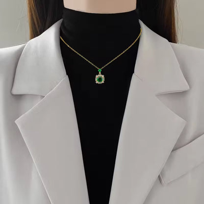 Green Emerald Crystal Necklace – 18K Gold Plated Steel