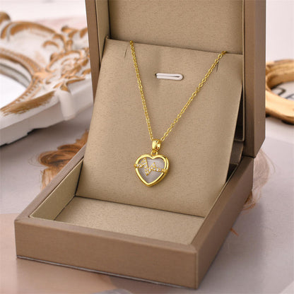 Gold-Plated Heart Necklace Mother of Pearl Crystal Design