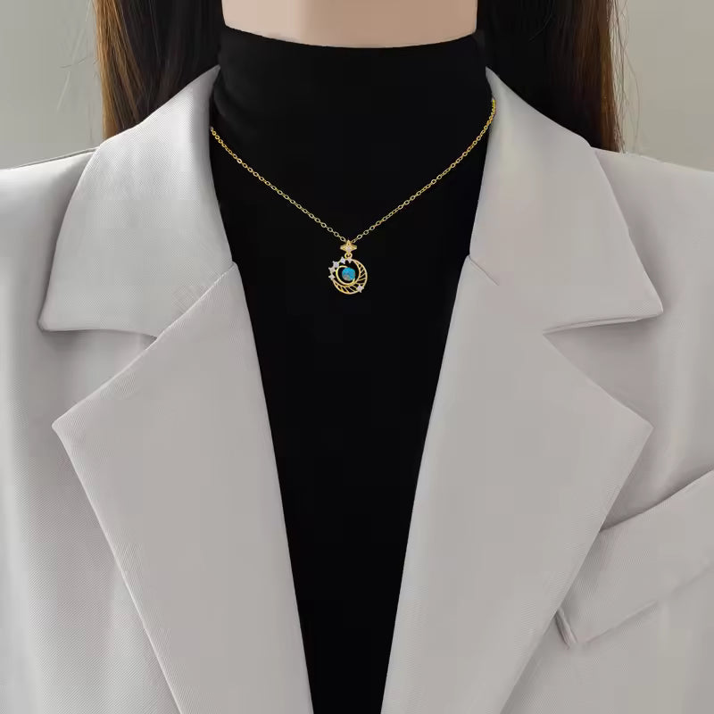 Gold Plated Planet Moon Star Crystal Galaxy Necklace