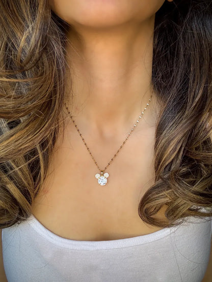 Mickey Mouse Gold-Plated Cubic Zirconia Necklace
