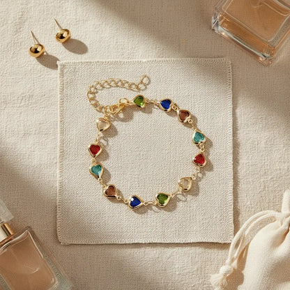 Flowra rainbow heart charm bracelet colorful crystal jewelry.