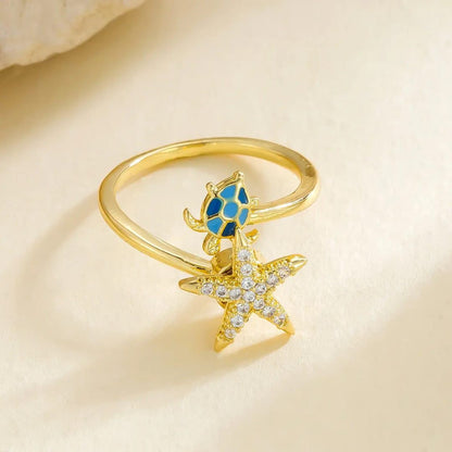 Flowra Ocean Theme Gold Plated Sea Turtle Ring