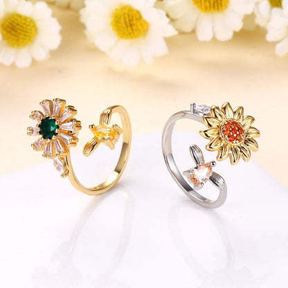 Flower Pattern Rotating Adjustable Ring for Women