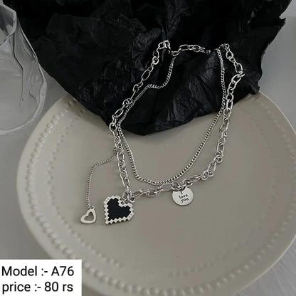 Black Heart Pendant Necklace (Korean Style)