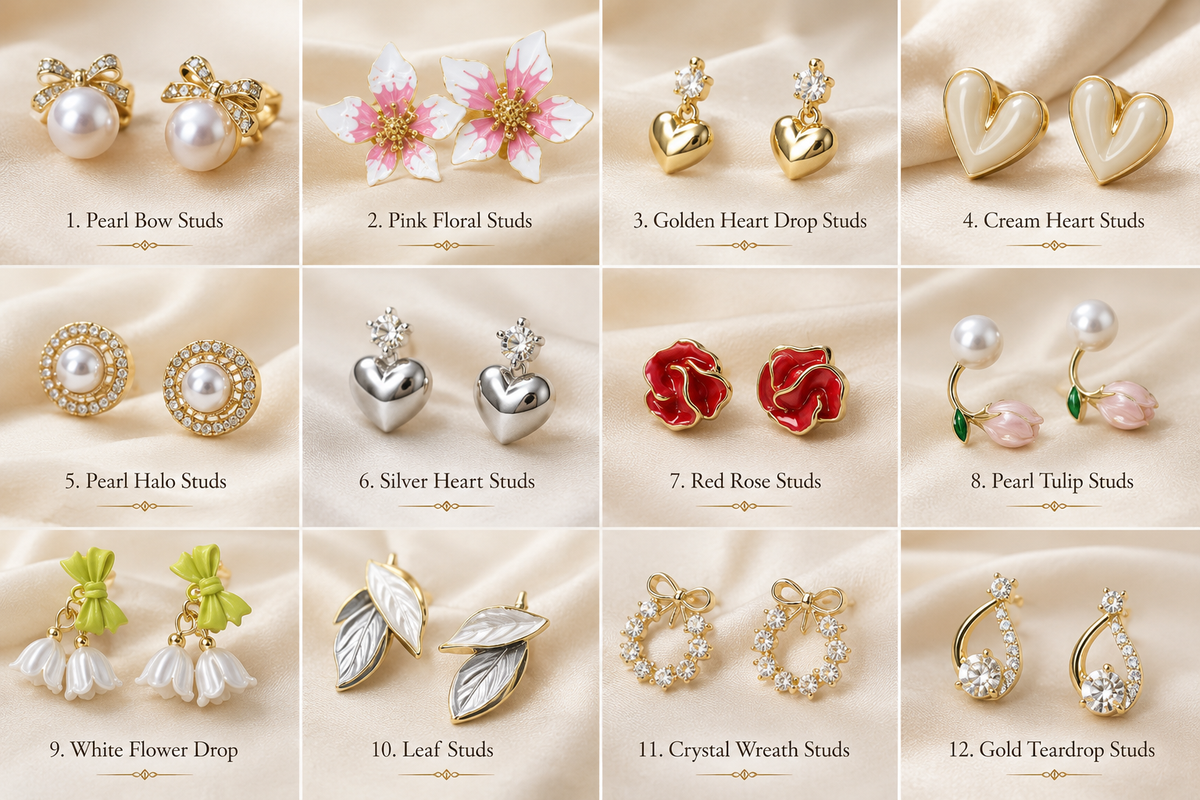 Gehna Jewels Korean Inspired 12 Piece Elegant Earring Collection