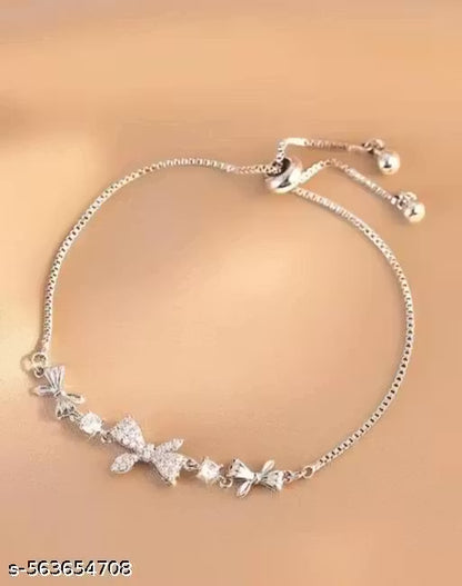 Silver Butterfly Charm Cubic Zirconia Adjustable Bolo Bracelet