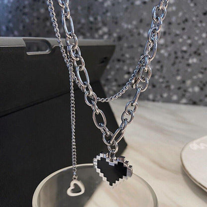 Black Heart Pendant Necklace (Korean Style)