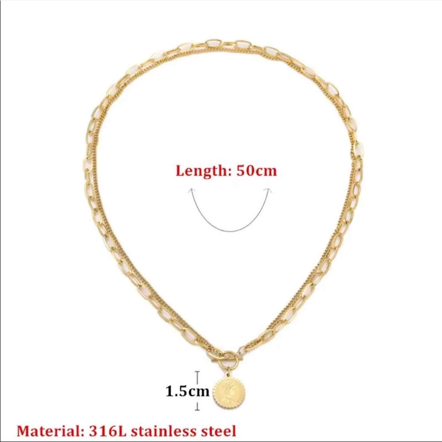 Queen's Coin Gold Pendant – Double Link Chain