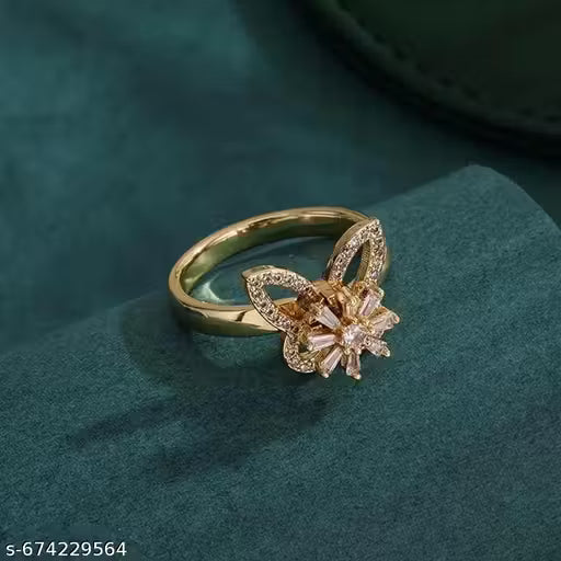 Gold‑Plated Cubic Zirconia Studded Adjustable Ring
