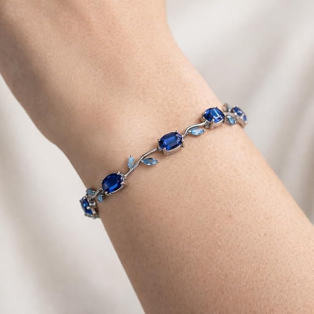 Tulip Blue Crystal Bracelet for Women | Silver-Plated Adjustable Bracelet