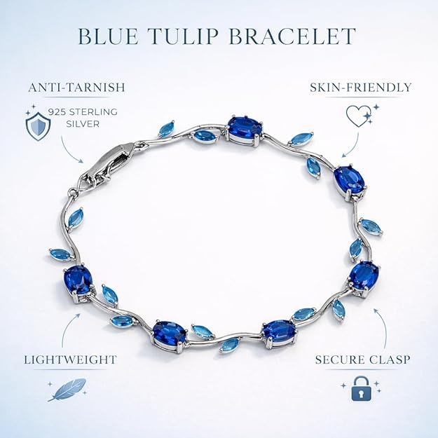 Tulip Blue Crystal Bracelet for Women | Silver-Plated Adjustable Bracelet