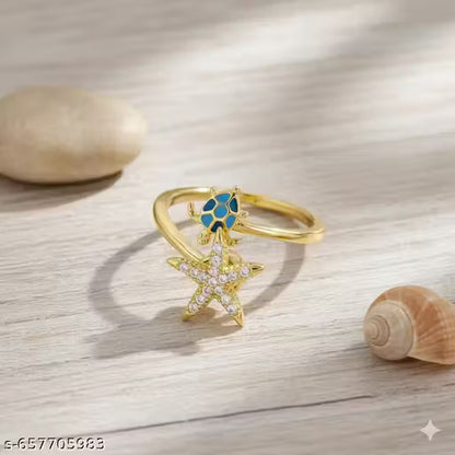 Flowra Ocean Theme Gold Plated Sea Turtle Ring