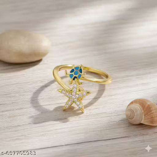 Flowra Ocean Theme Gold Plated Sea Turtle Ring